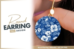 Blue and White Floral Pattern in a Circle round earring png Product Image 1