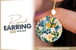 Floral Pattern in Circle with Yellow Blue round earring Product Image 1