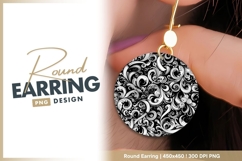Ornate Black and White Swirls Pattern round earring png Product Image 1