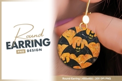 Halloween Bats Illustration in Orange and round earring png Product Image 1