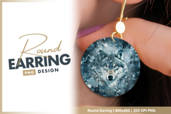 Wolf portrait surrounded by winter foliage round earring png Product Image 1