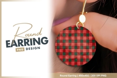 Red and Green Plaid Pattern Circle on Gray round earring png Product Image 1