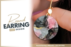 Abstract Fluid Art in Pink Gray Black and round earring Product Image 1