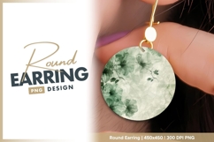 Green Floral Watercolor Illustration on round earring Product Image 1