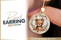 Watercolor Bear Illustration with Floral Crown round earring Product Image 1