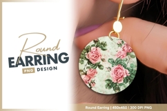 Pink Roses and Green Leaves Floral Arrangement round earring Product Image 1