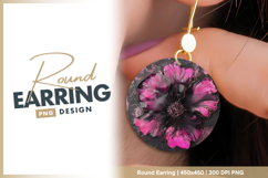 Pink and black floral art round earring png Product Image 1