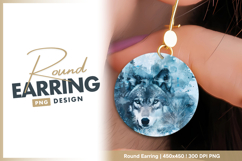 Winter wolf watercolor illustration with round earring png Product Image 1