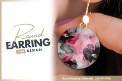 Abstract Floral Composition in Pink Black and round earring Product Image 1