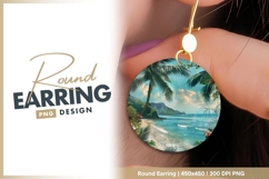 Tropical Beach Scene Palm Trees Ocean Waves round earring Product Image 1