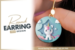 Cute Cartoon Unicorn with Rainbow and Clouds round earring Product Image 1