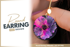 Purple pink fluid art flower round earring png Product Image 1