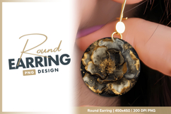Abstract flower gold black round earring png Product Image 1