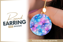 Watercolor floral pattern in blue and pink round earring png Product Image 1