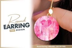 Pink Watercolor Heart on a Round Background round earring Product Image 1