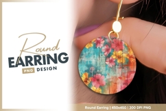 Colorful Floral Arrangement on a Wooden round earring Product Image 1