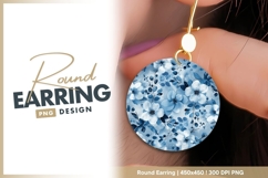 Blue Floral Pattern in a Circle with White round earring Product Image 1