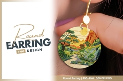 Embroidered Landscape Illustration of round earring Product Image 1