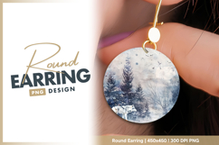 Winter wolf landscape round earring png Product Image 1