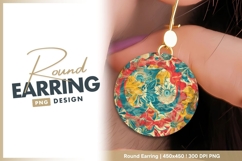 Colorful Floral Pattern in a Circle with Red round earring Product Image 1