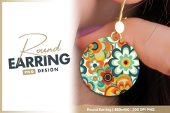 Retro Floral Pattern in Circle with Orange round earring Product Image 1