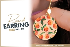 Watercolor Peaches and Green Leaves round earring png Product Image 1