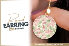 Pink and Green Feather Pattern in a round earring png Product Image 1
