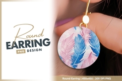 Watercolor Feathers in Pink and Blue on round earring png Product Image 1