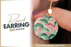 Pink and Green Feather Pattern in a Circle round earring png Product Image 1