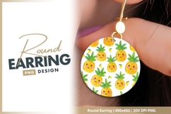 Watercolor Pineapple Pattern with Smiling round earring png Product Image 1
