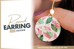 Watercolor Feathers in Red Green and Pink round earring png Product Image 1