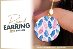Watercolor Feathers Pattern Blue and Pink on round earring Product Image 1