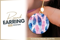 Watercolor Feathers in Pink and Blue round earring png Product Image 1