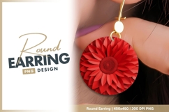 Red Paper Flower in a Circle on Gray round earring png Product Image 1