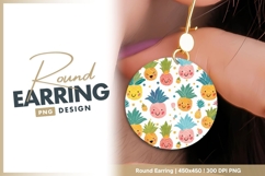Watercolor Pineapple Illustration with round earring png Product Image 1