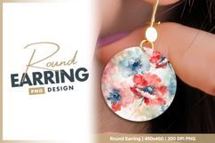 Watercolor flowers with red and blue accents round earring Product Image 1