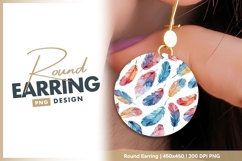 Watercolor Feathers Pattern on White round earring Product Image 1
