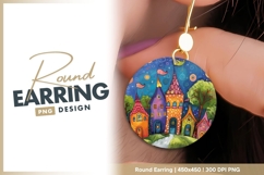 Whimsical Colorful Houses with Flags and round earring Product Image 1
