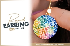 Watercolor Rainbow Leaves Circular Pattern round earring Product Image 1