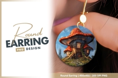 Fantasy Mushroom House with Red Caps round earring Product Image 1