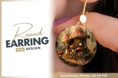 Whimsical Mushroom House Illustration with round earring Product Image 1