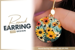 Circular Floral Illustration of Yellow round earring Product Image 1