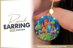 Whimsical Colorful Fantasy Cityscape round earring Product Image 1