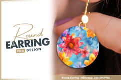 Watercolor floral pattern with blue background Round Earring Product Image 1