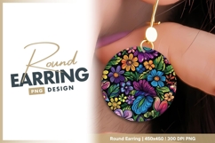 Colorful Floral Pattern in a Circle with round earring Product Image 1
