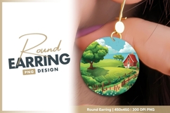Cartoon Farm Scene with Red House Green round earring Product Image 1
