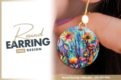 Colorful Floral Illustration in a round earring Product Image 1