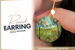 Whimsical Floral Landscape Illustration round earring Product Image 1