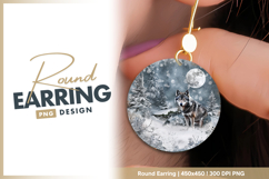 Wolf in winter wonderland full moon round earring png Product Image 1