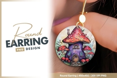 Whimsical Mushroom House Illustration round earring Product Image 1